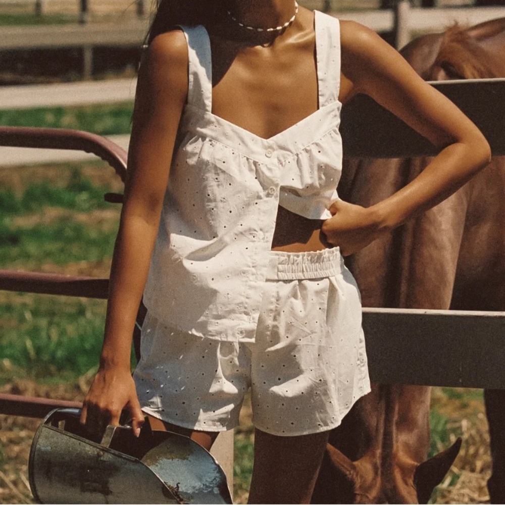 Skatie White Eyelet James Boxer Shorts and Quinn Top